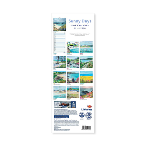The back cover of the 2026 Sunny Days Calendar, showing the internal illustrations