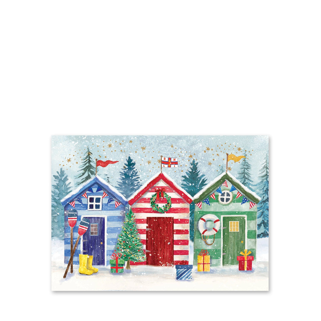 Beach Huts Christmas Cards, Pack of 8 RNLI Shop