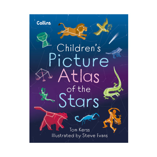 The cover of Children's Picture Atlas of the Stars book. With illustrated constellations on the front.