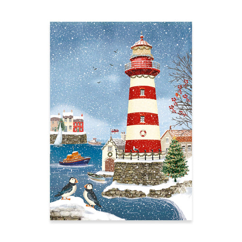 Christmas Lighthouse Cards, Pack of 8