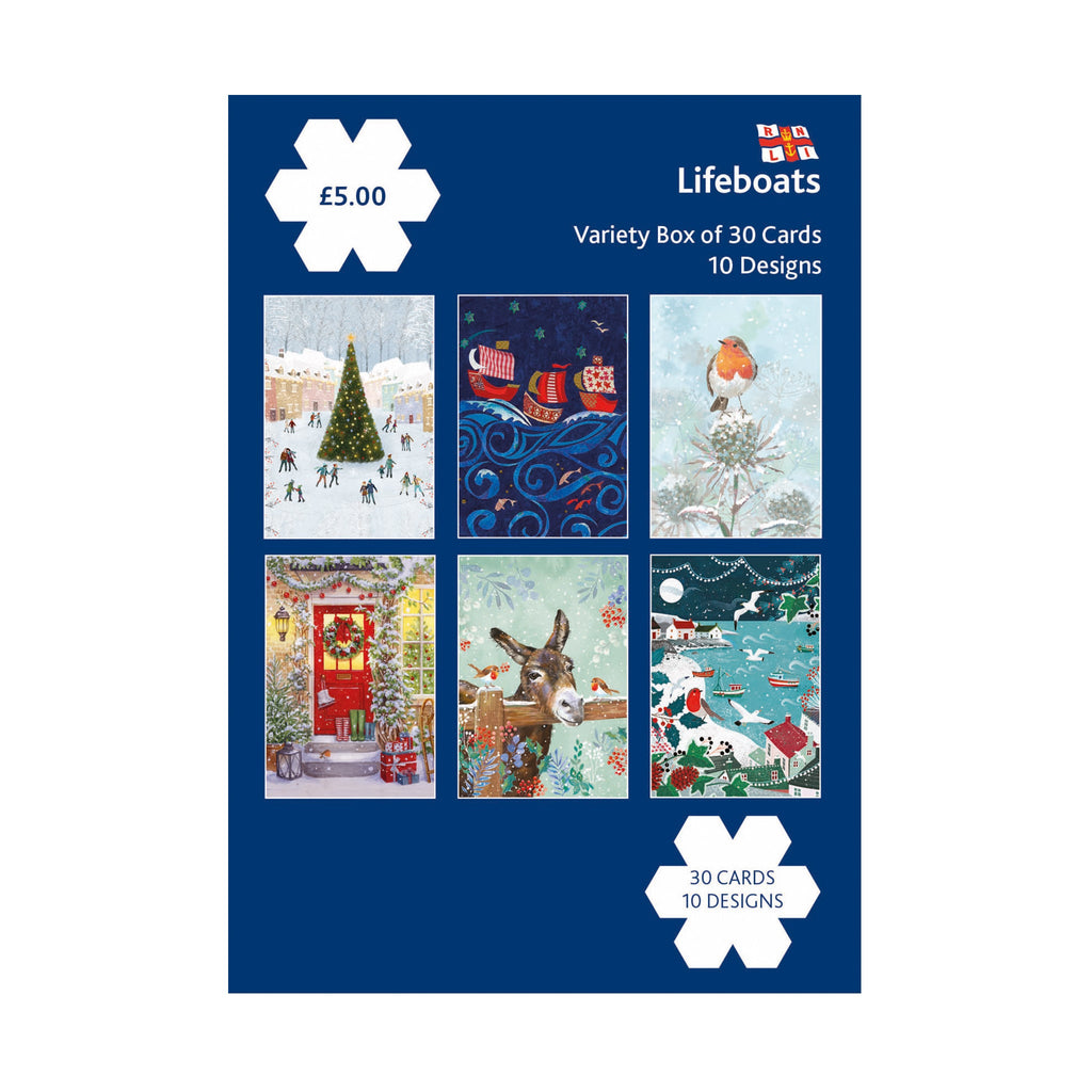 RNLI Christmas Card Variety Box 2024, Pack of 30 RNLI Shop