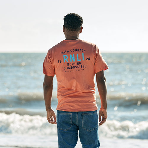 RNLI Courage Coordinates Back Print Men's T-shirt, Orange