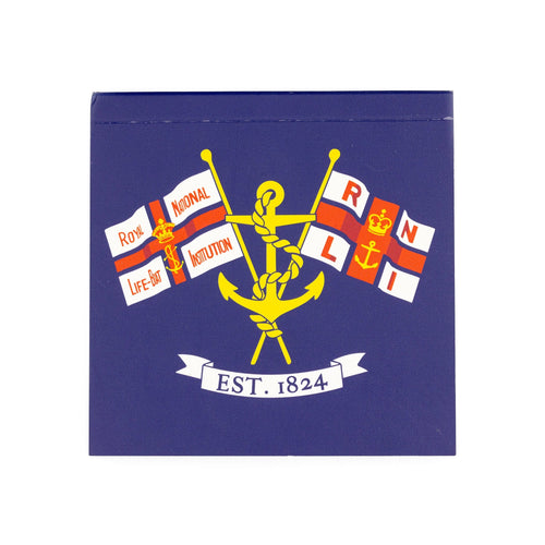 An RNLI Jotter Pad with two illustrated RNLI flags on the front