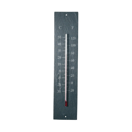 A slate thermometer with a scale in both Celsius and Fahrenheit