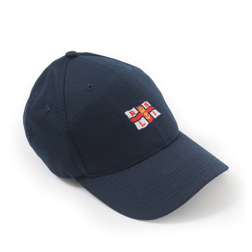 A navy baseball cap with the RNLI flag logo on the front.