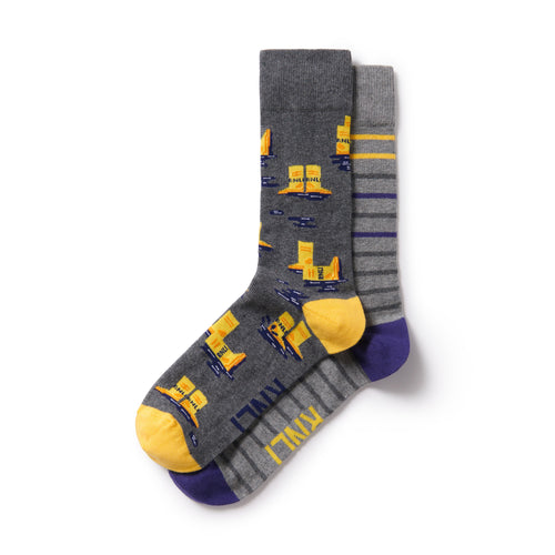 Men's Yellow Welly And Stripe Socks Grey, Pack of 2
