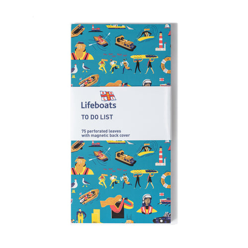 A to-do list pad with illustrations of RNLI crew and kit.