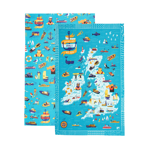 RNLI Icons Map Tea Towel Set, Pack of 2