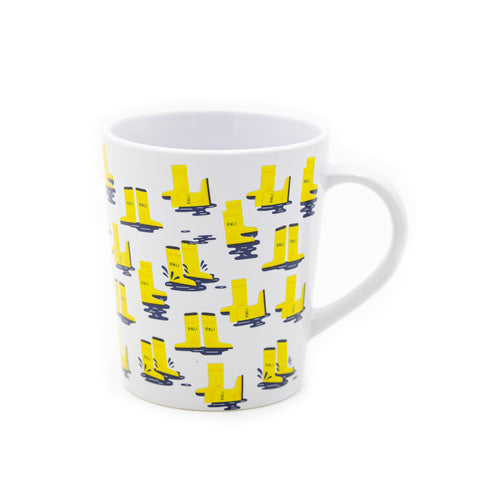A mug with an RNLI yellow welly pattern all over.