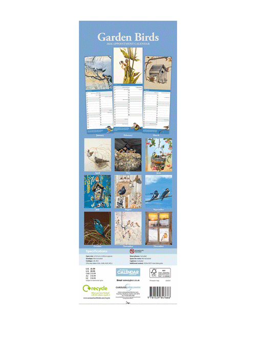 2026 Garden Birds Slim Calendar