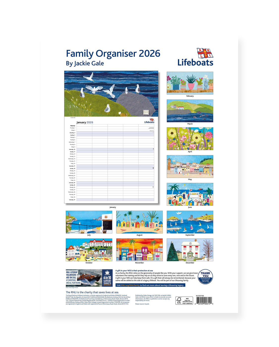 2026 Family Organiser Calendar – One Week To View, Owl Design, Wall Mount, ARPAN