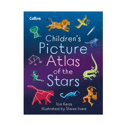 The cover of Children's Picture Atlas of the Stars book. With illustrated constellations on the front.