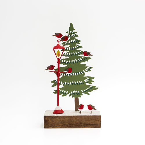Christmas Tree with Robins Standing Decoration