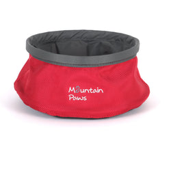 A collapsible red dog bowl