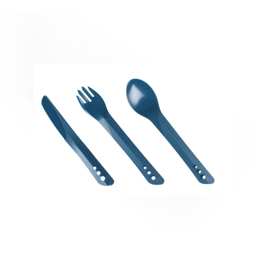 A portable camping cutlery set including a knife, fork and spoon