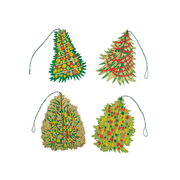 Decorated Trees Paper Ornament Set