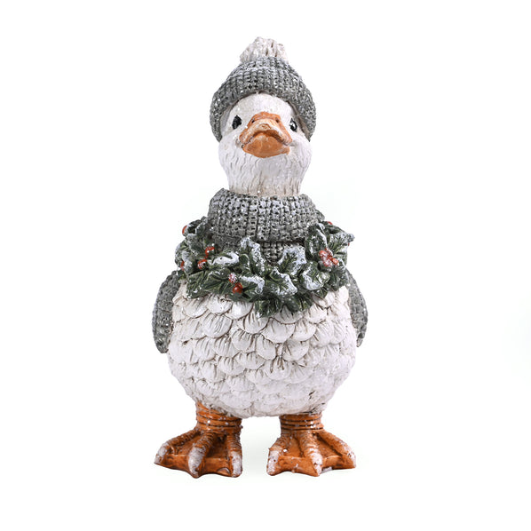 Duck in Jumper and Hat Christmas Decoration, White
