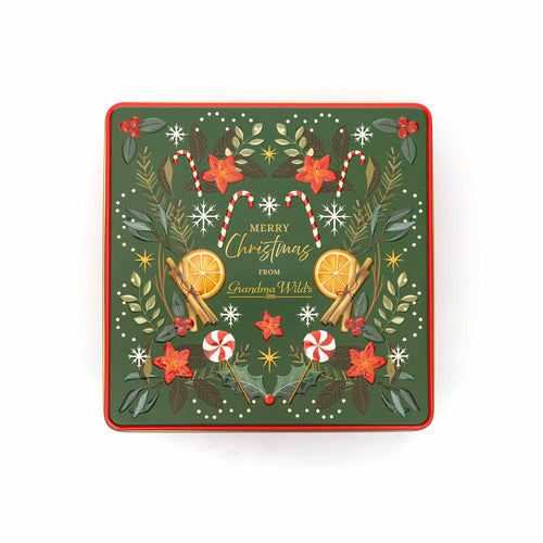 Embossed Christmas Candy Cane Tin with Shortbread