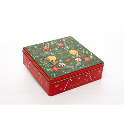 Embossed Christmas Candy Cane Tin with Shortbread