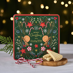 Embossed Christmas Candy Cane Tin with Shortbread