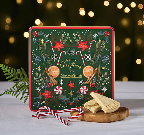 Embossed Christmas Candy Cane Tin with Shortbread