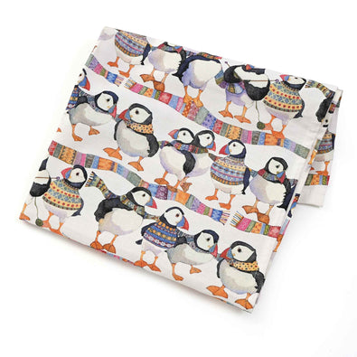Emma Ball Puffins in Scarves Tea Towel