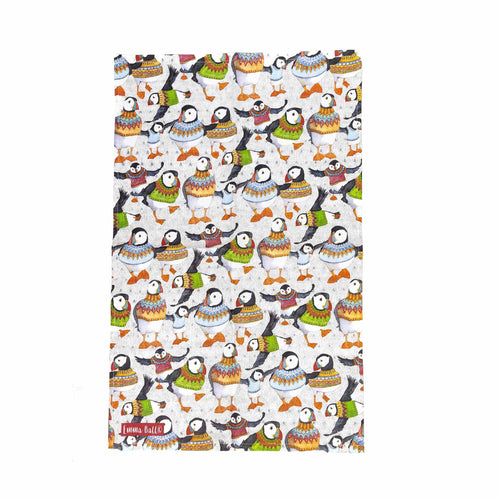 Emma Ball Woolly Puffins Tea Towel