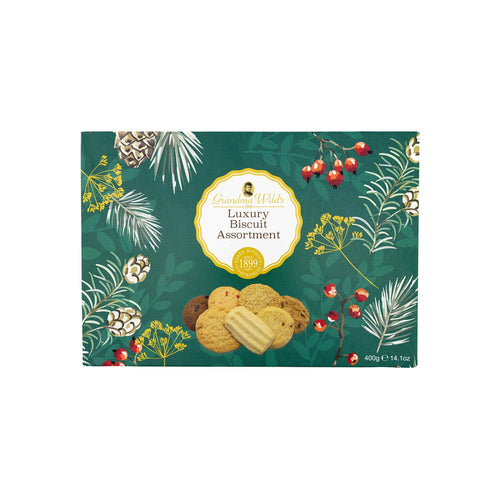 A festive green box of biscuits