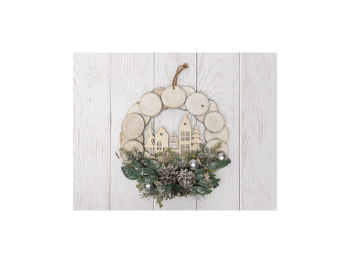 Hanging Festive Wreath with Houses