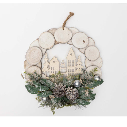 Hanging Festive Wreath with Houses