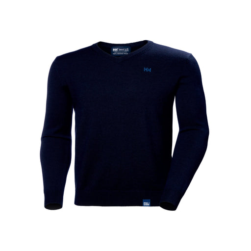 A long sleeve sweater in navy with a round neck and a HH logo on the chest in contrasting blue.
