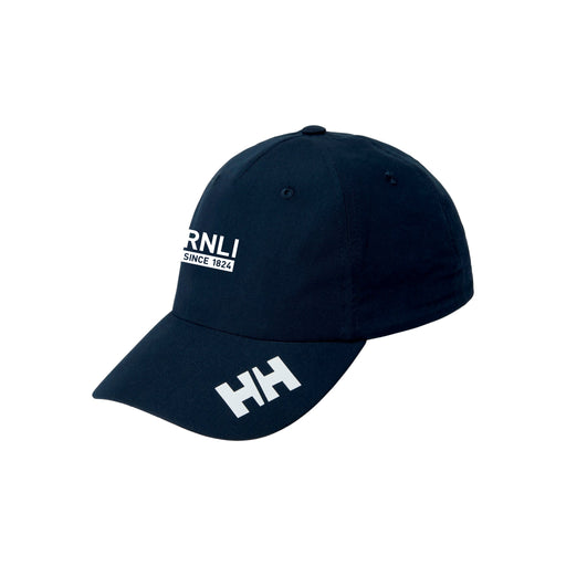 A navy baseball cap with an RNLI logo in white on the front and the Helly Hansen logo on the peak.