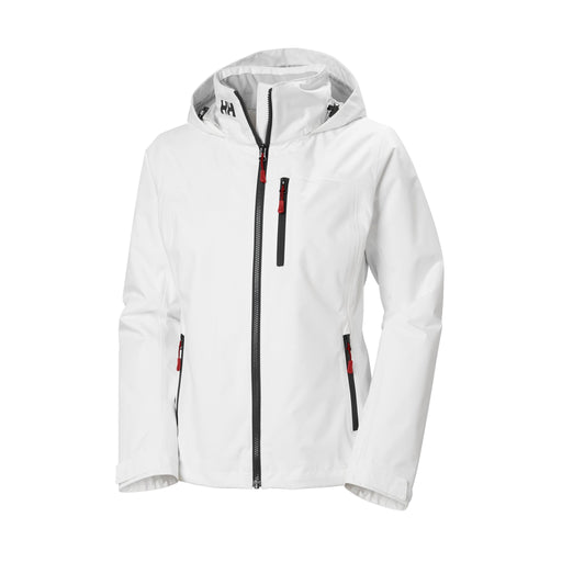 A white, women's sailing jacket from Helly Hansen with black contrasting details including the zips and Helly Hansen logo. 