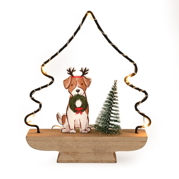 Light-up Christmas Tree with Dog Decoration
