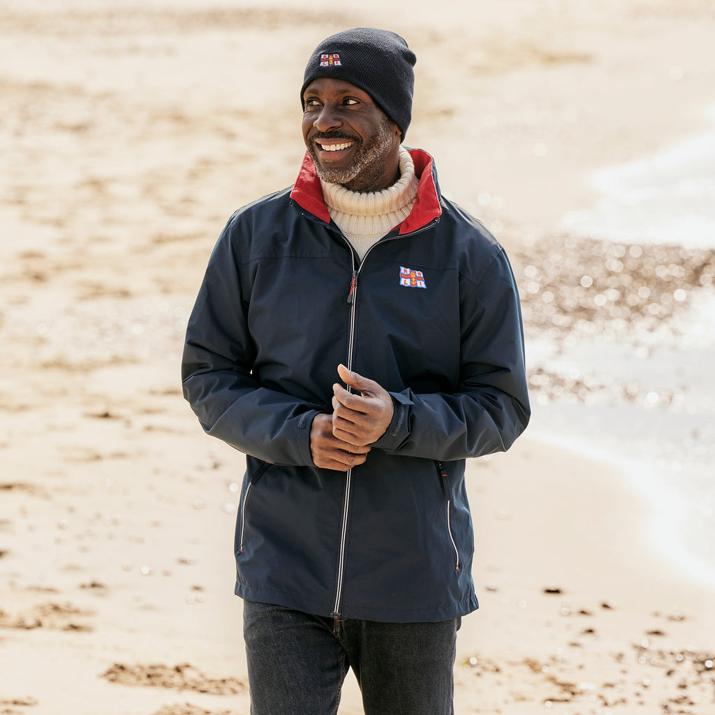 Rnli Jacket Men's RNLI Flag Waterproof Shell Jacket, Navy | RNLI Shop