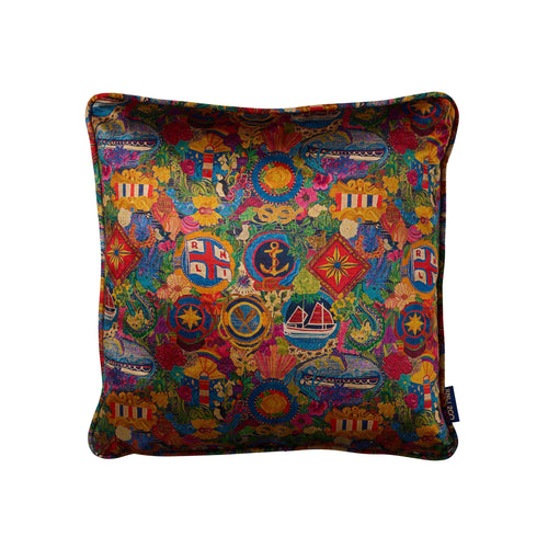 The RNLI 200 Limited Cushion, made from luxurious, colourful velvet with an intricate RNLI design.