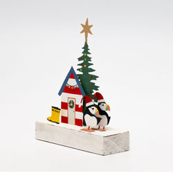 RNLI Beach Hut and Puffins Standing Decoration