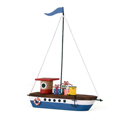 RNLI Christmas Boat with Wellies Standing Decoration