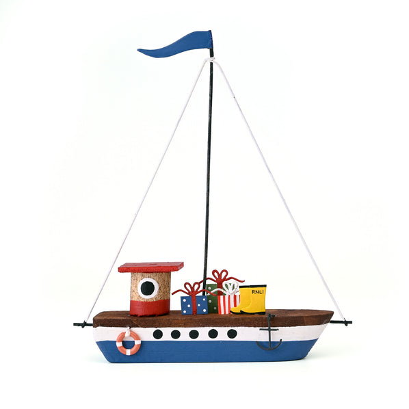 RNLI Christmas Boat with Wellies Standing Decoration