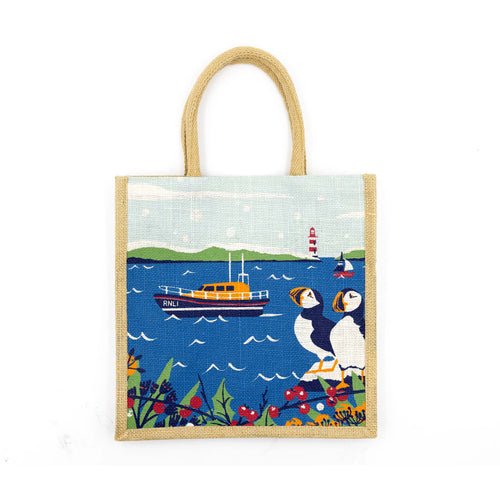 RNLI CHRISTMAS HARBOUR SCENE WITH PUFFINS BAG - MEDIUM