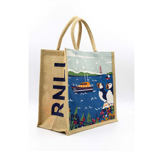 RNLI CHRISTMAS HARBOUR SCENE WITH PUFFINS BAG - MEDIUM