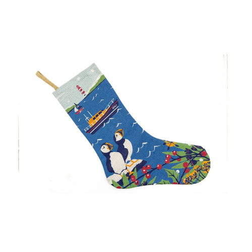 RNLI CHRISTMAS HARBOUR SCENE WITH PUFFINS STOCKING