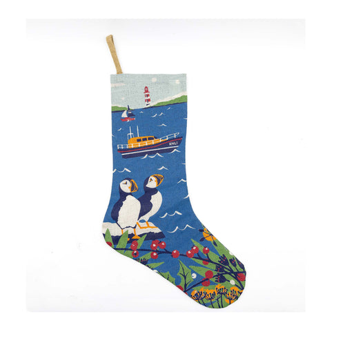 RNLI CHRISTMAS HARBOUR SCENE WITH PUFFINS STOCKING