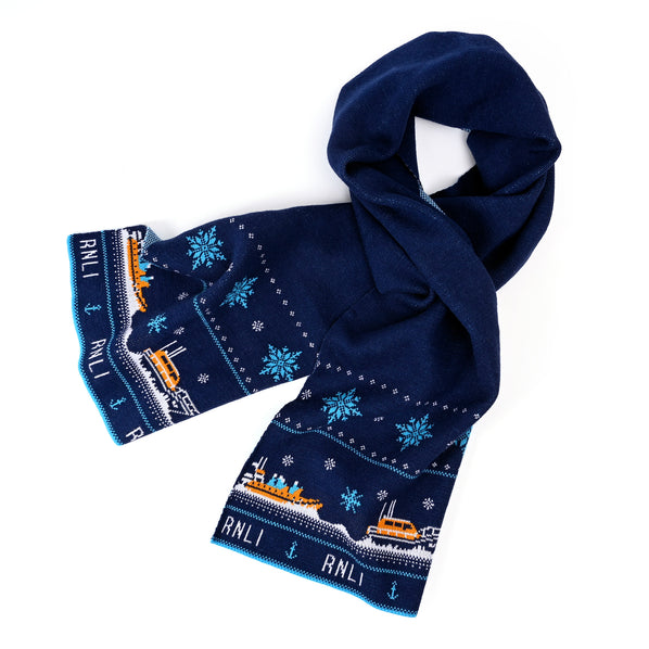 RNLI Christmas Knitted Scarf, Navy