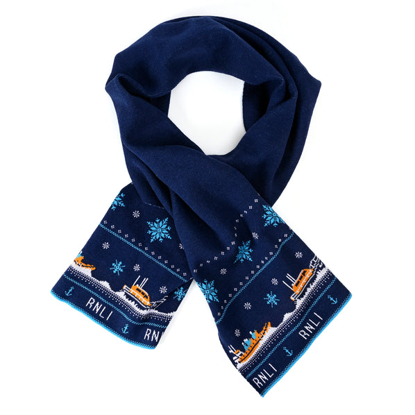RNLI Christmas Knitted Scarf, Navy