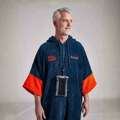 RNLI Dryrobe® Full-Zip Towel Robe, Blue/Orange