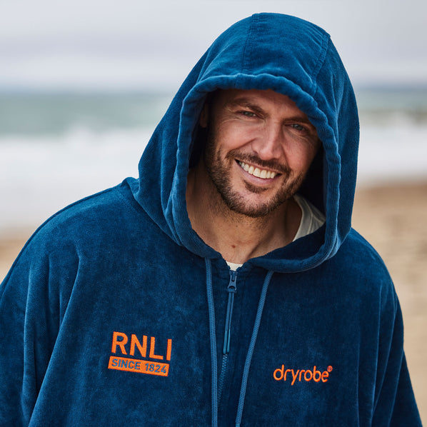 RNLI Dryrobe® Full-Zip Towel Robe, Blue/Orange