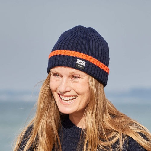 RNLI + Finisterre Fisherman Beanie, Navy/Flame