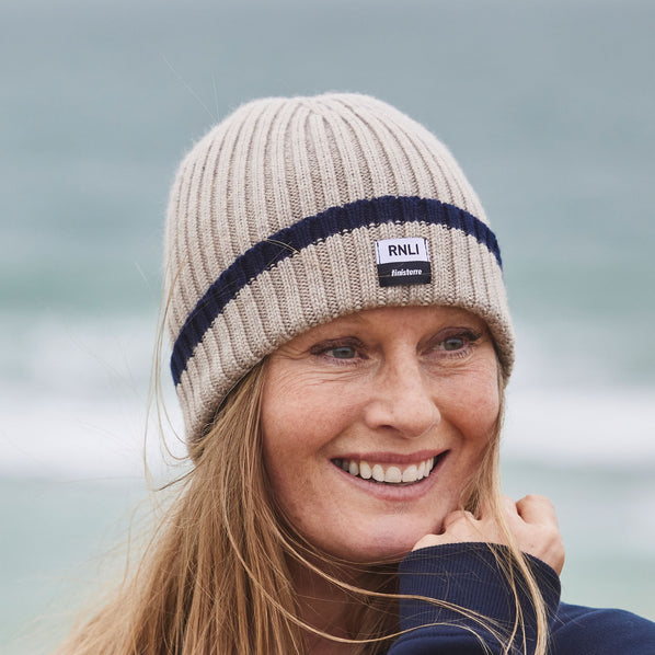 RNLI + Finisterre Tipped Fisherman Beanie Hat, Oat