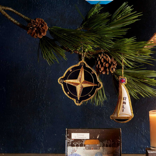 RNLI Gold Embroidered Compass Decoration, Navy